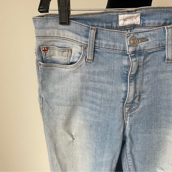 Hudson Jeans Hatchback Blue Distressed Nico Mid Rise Unfinished Raw Hem Ankle 27 - Picture 4 of 9